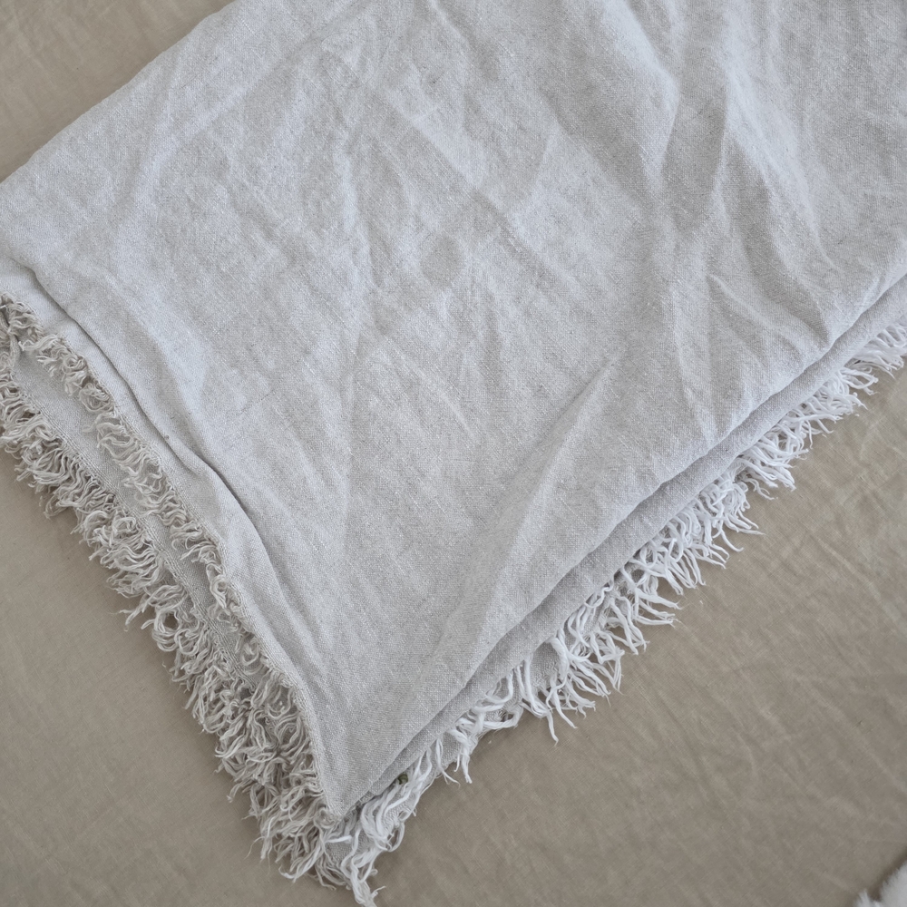 Linen Fringed Throw Blanket In Natural - Picture 2 of 8